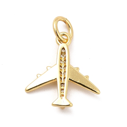 Rack Plating Brass Micro Pave Cubic Zirconia Charms, Passenger Plane Charm, Long—Lasting Plated, with Jump Rings, Cadmium Free & Lead Free