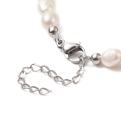 Collier de perles naturelles avec fermoir en acier inoxydable pour femme