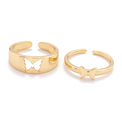Brass Cuff Rings, Open Rings, Couple Rings, Long-Lasting Plated, Butterfly