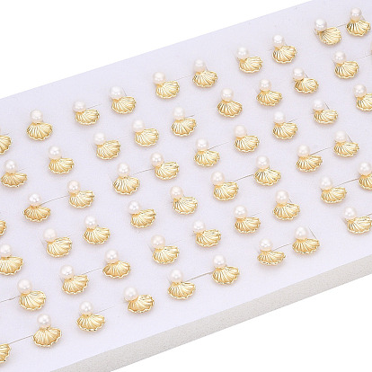 Boucles d'oreilles en forme de coquillage en laiton et perles naturelles, avec 925 épingles en argent sterling