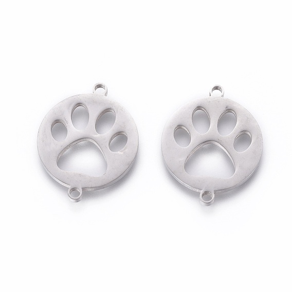 201 Stainless Steel Pet Links, Manual Polishing, Flat Round with Dog Footprint