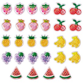 28Pcs Transparent PVC Plastic Cabochons, with Sequin, Strawberry & Grapes & Banana