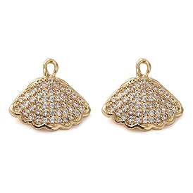 Brass Micro Pave Cubic Zirconia Pendants, Long-Lasting Plated, Shell Shape Charm