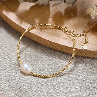 Bracelets à maillons en perles d'eau douce naturelles, avec 925 des bracelets en chaîne de perles en argent sterling pour femmes, avec cachet s
