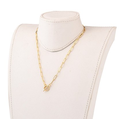 Brass Paperclip Chain Necklaces, with 304 Stainless Steel Toggle Clasps