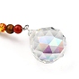 Chakra Round Ball Crystal Suncatcher Dowsing Pendulum Pendants, with 304 Stainless Steel Split Key Rings, Glass and Gemstone Beads, Velvet Bag, Stainless Steel Color