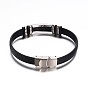 Jewelry Black Color PU Leather Cord Bracelets, with 304 Stainless Steel Findings and Watch Band Clasp, Cross, 230x10mm