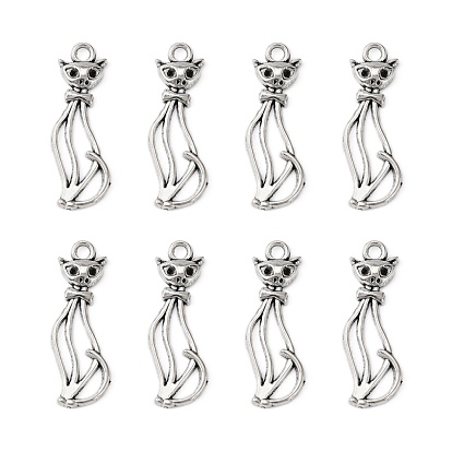 Tibetan Style Alloy Kitten Pendants, Hollow, Cadmium Free & Lead Free, Cat Shape, about 34mm long, 12mm wide, 2mm thick, hole: 3mm