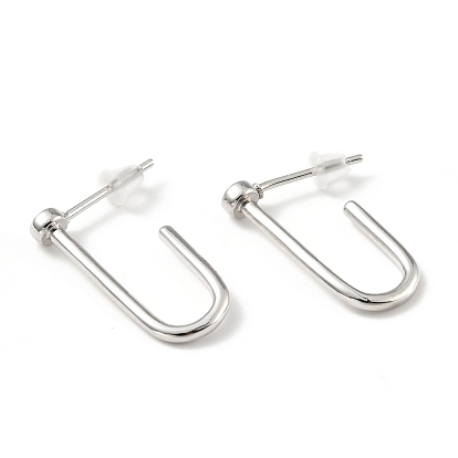 Brass Minimalist Rectangle Stud Earrings, Half Hoop Earrings for Women, Lead Free & Cadmium Free & Nickel Free
