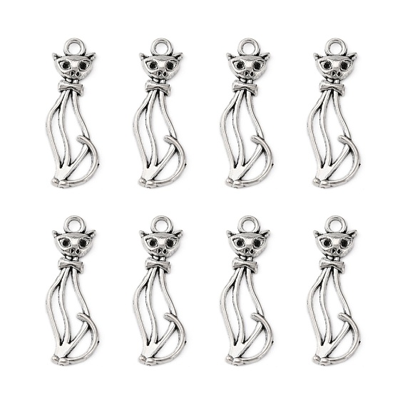 Tibetan Style Alloy Kitten Pendants, Hollow, Cadmium Free & Lead Free, Cat Shape, about 34mm long, 12mm wide, 2mm thick, hole: 3mm