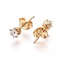 304 Stainless Steel Stud Earrings, with Rhinestone and Ear Nuts/Earring Back, Flat Round