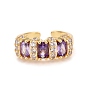 Bling Violet Cubic Zirconia Cuff Rings, Brass Open Rings for Women