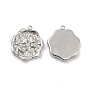 304 Stainless Steel Pendants, Hexagon with Flower Charm