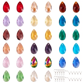 Kits de fabrication de boucles d'oreilles pendantes colorées de bricolage, y compris 34 pendentifs en verre en forme de larme, 304 bélières de pincement de pic à glace en acier inoxydable et crochets de boucle d'oreille en fer
