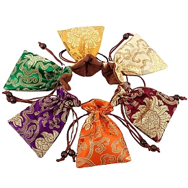 Chinese Style Silk Embroidery Flower Storage Bags, Drawstring Pouches Packaging Bag, Rectangle