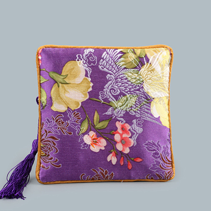 Ретро квадратные тканевые мешочки на молнии, с кисточкой и цветочным узором