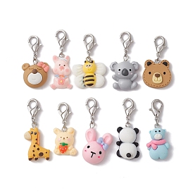 Animal Theme Resin Pendant Decorations, with Zinc Alloy Lobster Claw Clasps, Mixed Shapes