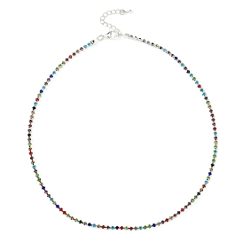 Colorful Rhinestone Tennis Necklace, Brass Link Chain Necklace