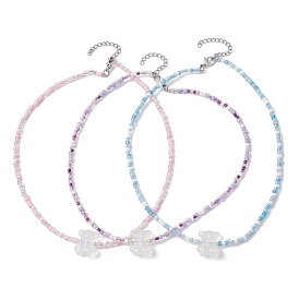 3 pcs 3 ensemble de colliers avec pendentif ours en acrylique lumineux de couleur, avec des chaînes de perles de rocaille en verre