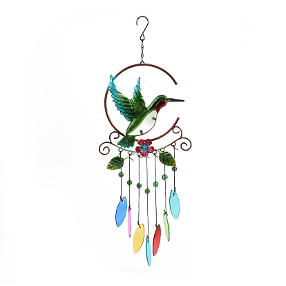 Campanas de viento de colibrí/mariposa/libélula, decoraciones colgantes de vidrio y arte del hierro
