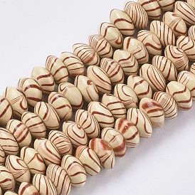 Dyed Natural Wooden Beads Strands, with Wavy Pattern, Lead Free, Rondelle