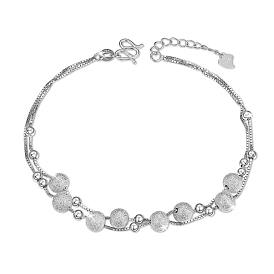 SHEGRACE 925 Sterling Silver Multi-Strand Anklets, with Box Chains, Round Beads and Textured Beads