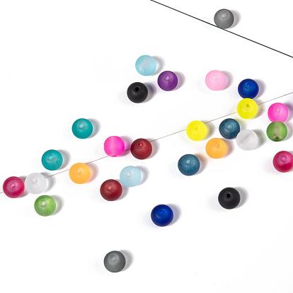 20 couleurs brins de perles de verre transparentes, pour la fabrication de bijoux en perles, givré, ronde