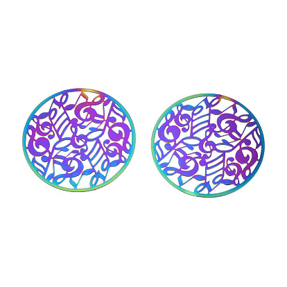Ion Plating(IP) 201 Stainless Steel Filigree Cabochons, Etched Metal Embellishments, Musical Note