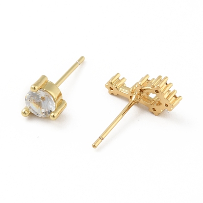 Cubic Zirconia Constellation Asymmetrical Earrings, Real 18K Gold Plated Brass Stud Earrings, Cadmium Free & Lead Free