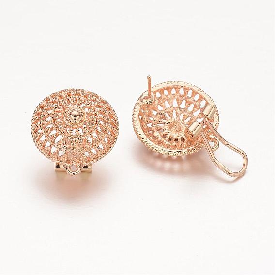Half Round Alloy Stud Earring Findings, French Clip Earrings, with Loop, Long-Lasting Plated, 23x21mm, Hole: 2mm, Pin: 1mm