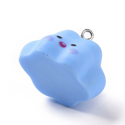 Opaque Resin Pendants, Cartoon Cloud Charms, with Platinum Tone Iron Loops