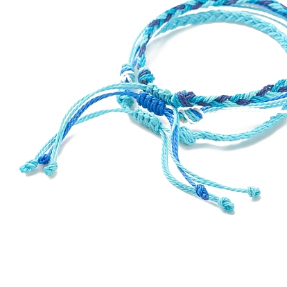 3Pcs 3 Style Waxed Polyester Braided Bracelets Sets, Multi-string Cord Bracelets for Women