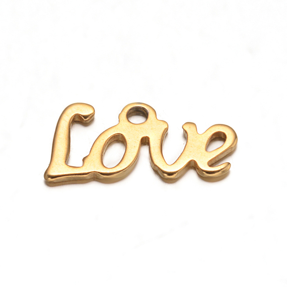 304 Stainless Steel Charms, Word Love, 12.2x6.5x0.8mm, Hole: 1.2mm