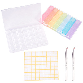 PVC Plastic Nail Art Tool Box, Multi-function Nail Storage Box, Label Paster and 304 Stainless Steel Beading Tweezers, Rectangle