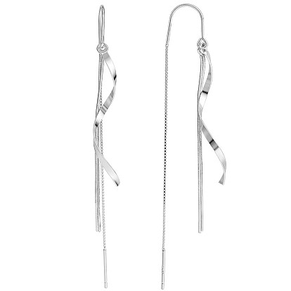 925 Sterling Silver Twist with Chain Tassel Dangle Earrings, Long Drop Ear Thread for Women