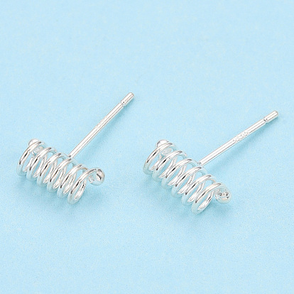 925 Sterling Silver Spring Spiral Stud Earrings, with S925 Stamp