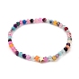 Faceted Round Natural Gemstone Stretch Beaded Bracelets, with Star Brass Beads