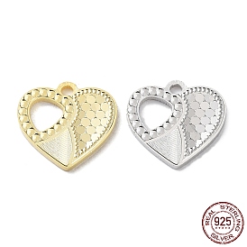 Rhodium Plated 925 Sterling Silver Charms, Heart with Polka Dot Charm, Textured