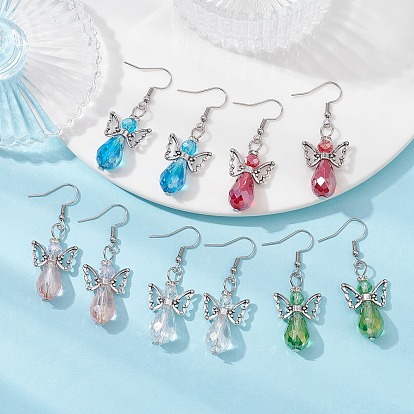 Tibetan Style Alloy Angel Fairy Dangle Earrings, Glass Beaded Drop Earrings