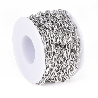 304 Stainless Steel Cable Chains, Unwelded, with Spool, Flat Oval