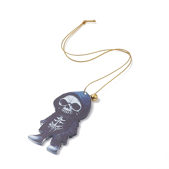 Gros pendentifs de style halloween en acrylique avec cloche en laiton et cordon en nylon, squelette