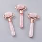 Natural Rose Quartz Massage Tools, Facial Rollers, with Rose Gold Brass Findings