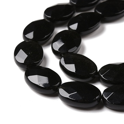 Natural Obsidian Beads Strands, Oval, Faceted