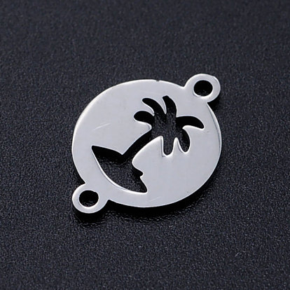 201 Stainless Steel Links Connectors, Flat Round with Coconut Tree