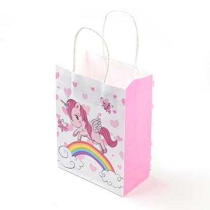 Sacs en papier rectangle, avec poignées, sacs-cadeaux, sacs à provisions, modèle de cheval, pour baby shower party