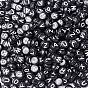 288G 26 Style Black Acrylic Beads, Flat Round with White Letter