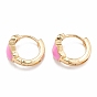 Brass Micro Pave Clear Cubic Zirconia Huggie Hoop Earrings, with Enamel, Star, Real 18K Gold Plated