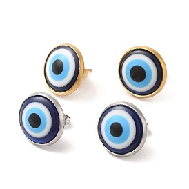 Resin Evil Eye Stud Earrings, 304 Stainless Steel Jewelry for Women