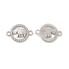 Alloy Connector Charms with Crystal Rhinestone, Flat Round Links with Elephant, Nickel