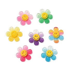 Gradient Color Transparent Acrylic Pendants, with Sequins, Sunflower with Smiling Face Charm